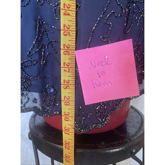 Roamans 1X Royal Navy Blue Intricate Bead & Sequin Short Sleeve Dressy Lined EUC - Picture 9 of 15